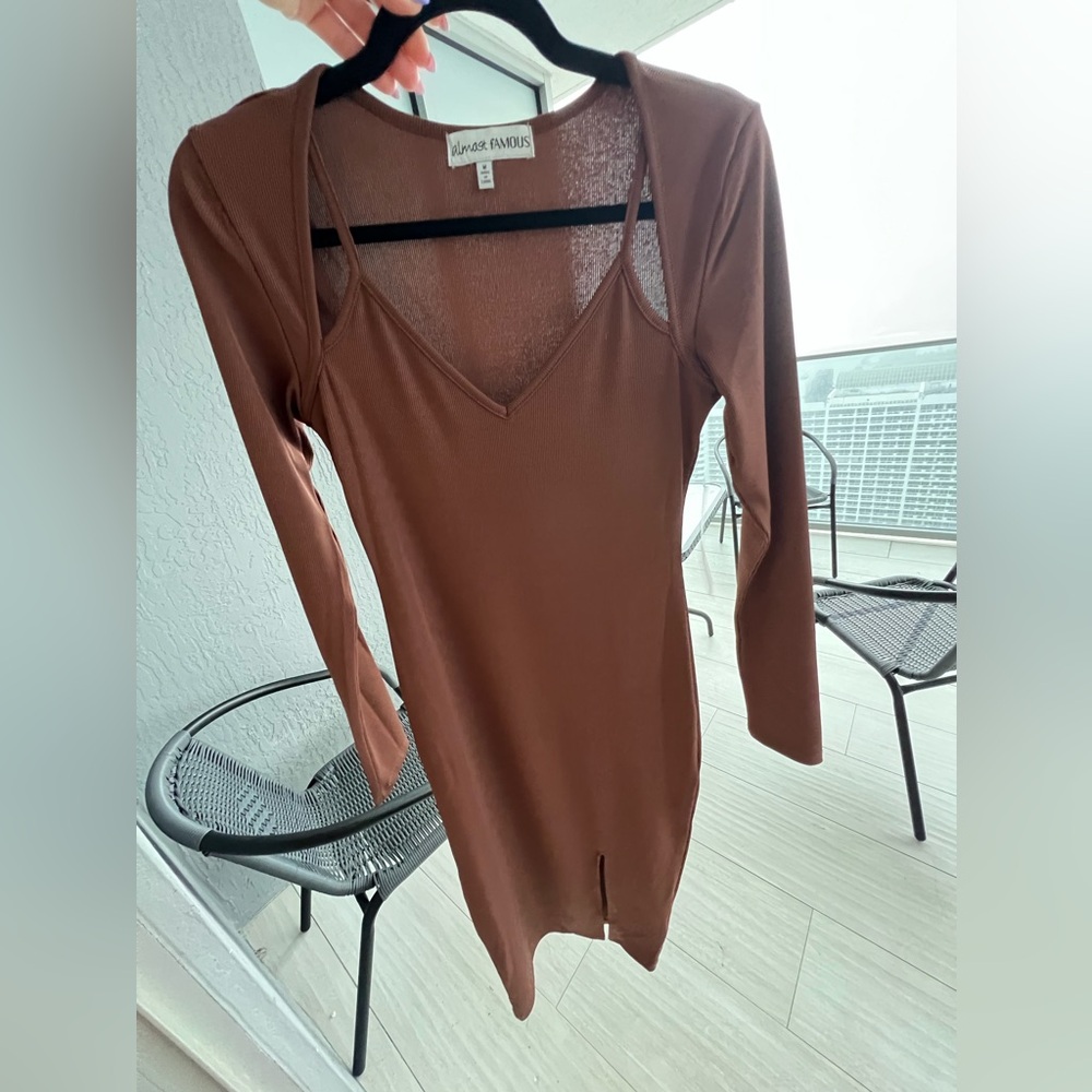 Fashion Nova brown Midi ribbed dress